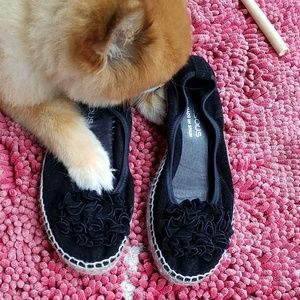 Andre Assous Black Suede Flats w/ Pompom